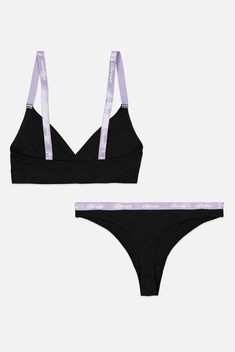Ellesse Women 2 Pieces Brand Logo Bralette And Thong Set, Black  - Image 2