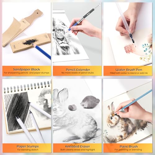 Vigorfun 106 PCS Art Supplies Sketching Kit, Pro Drawing Pencils with 3-Color Sketchbook, Coloring Book, Colored Graphite Charcoal Watercolor & Metallic Pencils, Drawing Supplies Gifts for Artists Adults Kids - Image 5