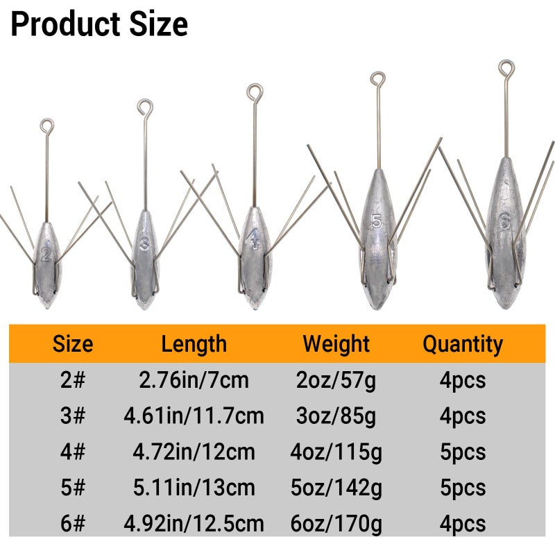 Gefischtter Sputnik Sinker Fishing Weights Lead Fishing Equipment Long Tail Surfing Casting Spider Sinkers for Catfish Saltwater Beach Sand Ocean (2oz - 4pcs) - Image 2