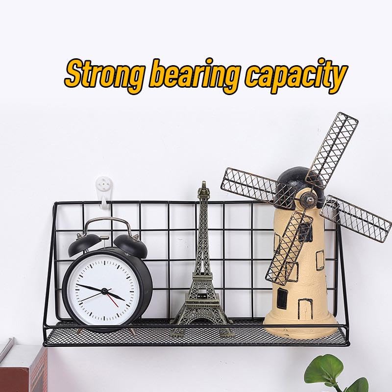 VDNSI Metal Wall Mount Floating Shelves Self-Adhesive Home Decor Shelf Wall Decoration Holder Shelves Plant Display Racks For Bedroom Living Room Bathroom Kitchen Office, Black - Image 2