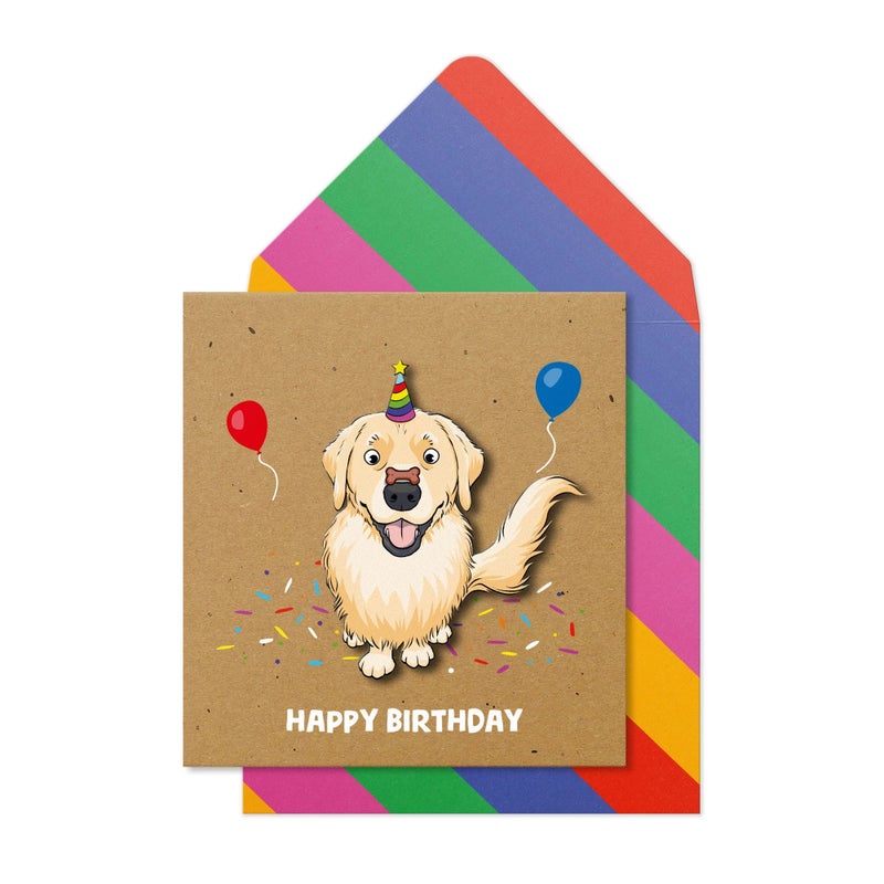 Tache Happy Birthday Greeting Card Blank Inside, Party Retriever Dog Design - Image 1