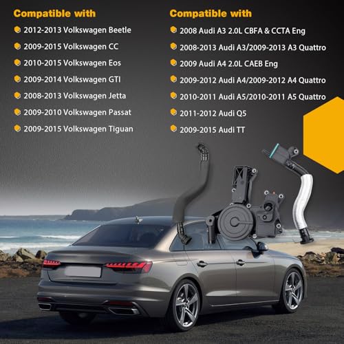 Gledewen صمام PCV لفصل الزيت من محرك الكرنك مع خرطوم تنفس 3 قطع استبدال 06H103495AB، 06H103495AH، 06H103495B متوافق مع أودي A3 A4 A5 Q5 TT فولكس فاجن بيتل CC جيتا باسات تيغوان 1.8 2.0TSI - Image 3
