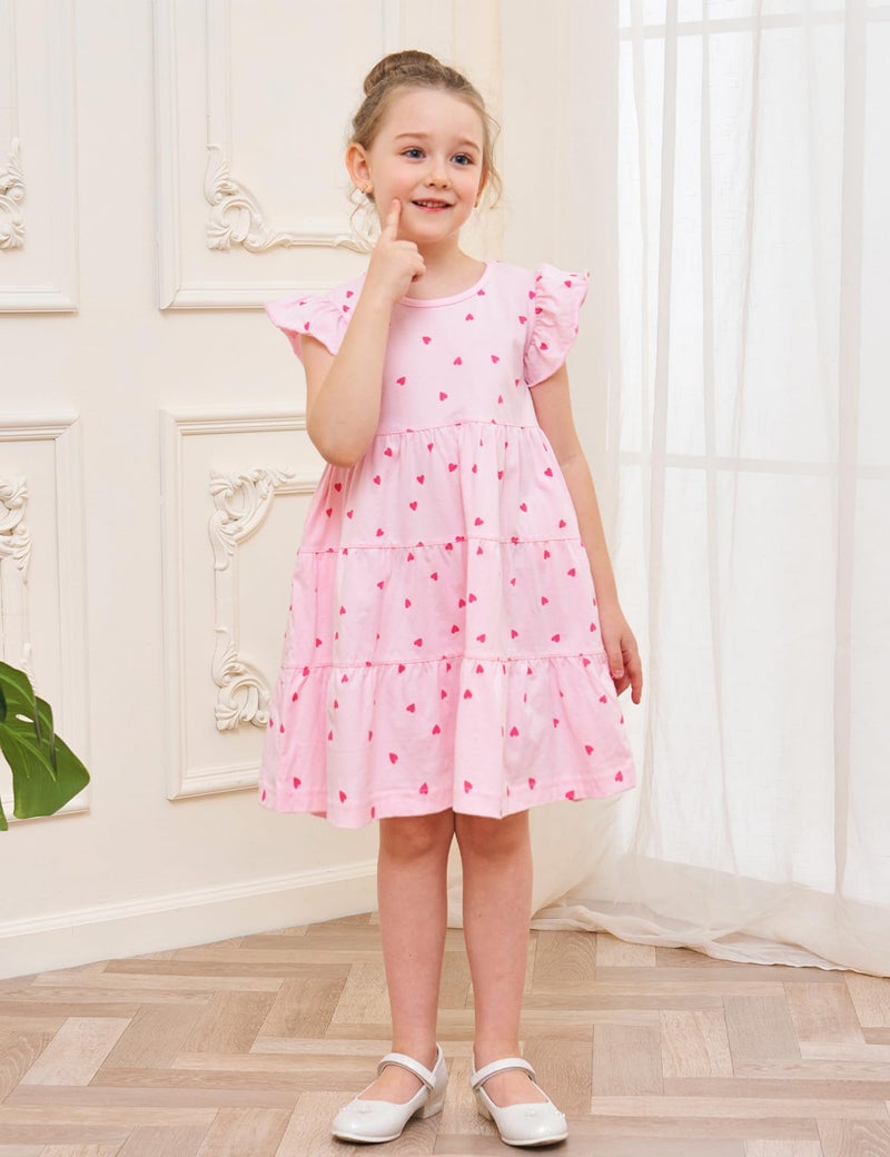 Bumeex Kids Girl's Dresses Clothes Summer Spring Valentines Day Outfits Cotton Midi Ruffle Tank Sleeveless Sundress Clothing with Pockets Pink Hearts Size 8-9 Years - Image 4