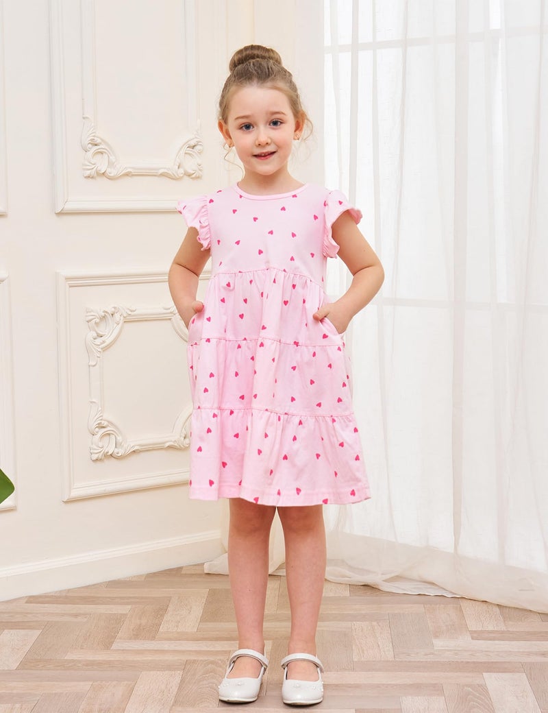 Bumeex Kids Girl's Dresses Clothes Summer Spring Valentines Day Outfits Cotton Midi Ruffle Tank Sleeveless Sundress Clothing with Pockets Pink Hearts Size 8-9 Years - Image 2