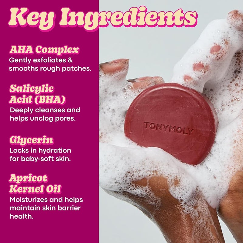 TONYMOLY صابون الجسم المقشر من تونيمولي بلوم بوم AHA - صابون ناعم للتقشير اليومي مع أحماض ألفا هيدروكسي ومستخلص البرقوق Cica لبشرة ناعمة وصحية المظهر - Image 3