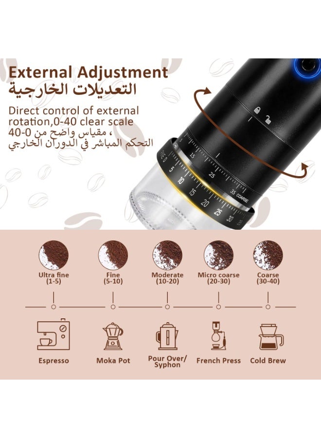 DOMUIK Electric Burr Coffee Grinder,Coffee grinder,Portable Coffee Grinder with 38 Externally Adjustable Precision Grind Settings,Electric coffee grinder With charging cable and brush (Black)  - Image 2