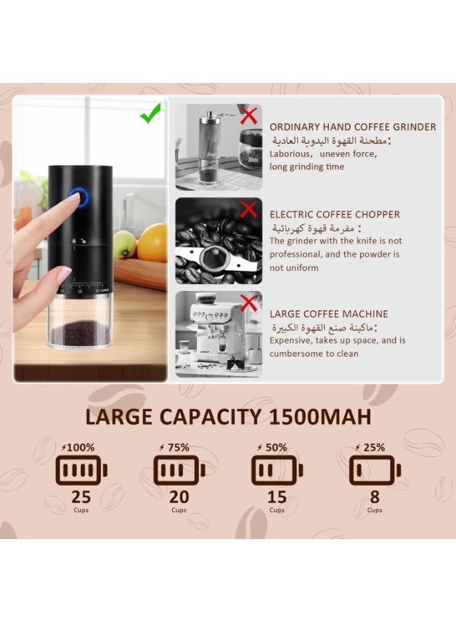 DOMUIK Electric Burr Coffee Grinder,Coffee grinder,Portable Coffee Grinder with 38 Externally Adjustable Precision Grind Settings,Electric coffee grinder With charging cable and brush (Black)  - Image 4