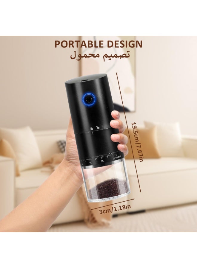 DOMUIK Electric Burr Coffee Grinder,Coffee grinder,Portable Coffee Grinder with 38 Externally Adjustable Precision Grind Settings,Electric coffee grinder With charging cable and brush (Black)  - Image 5