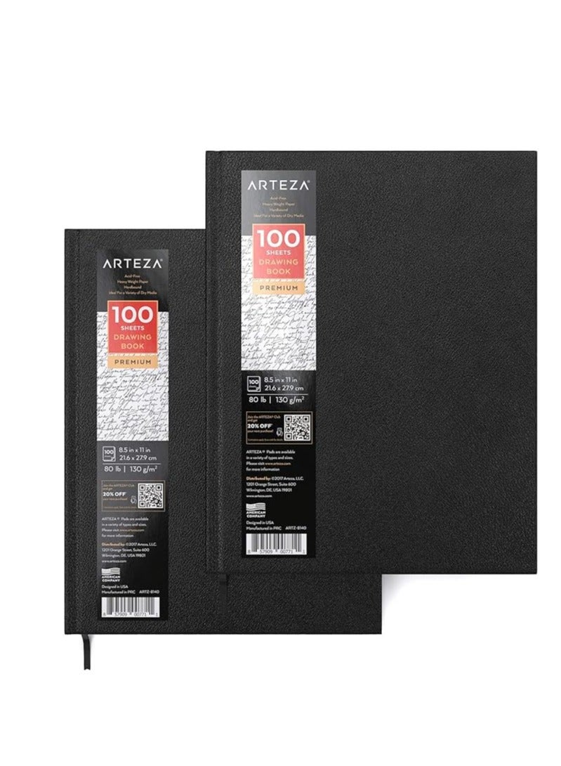 دفتر رسم، غلاف صلب، 8.5" × 11"، 100 ورقة - عبوة من 2