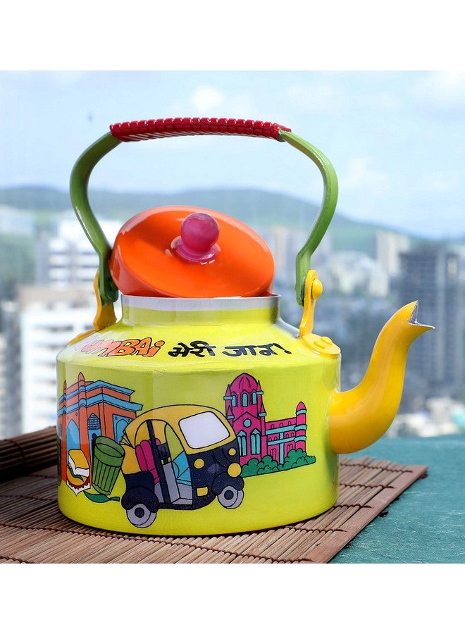 A Krazy Mug A Krazy Mug Hand Painted Colourful Decorative Traditional Mumbai Meri Jaan Theme Design Desi Tea Chai Aluminium Kettle (1.25 L, Yellow) - Image 4