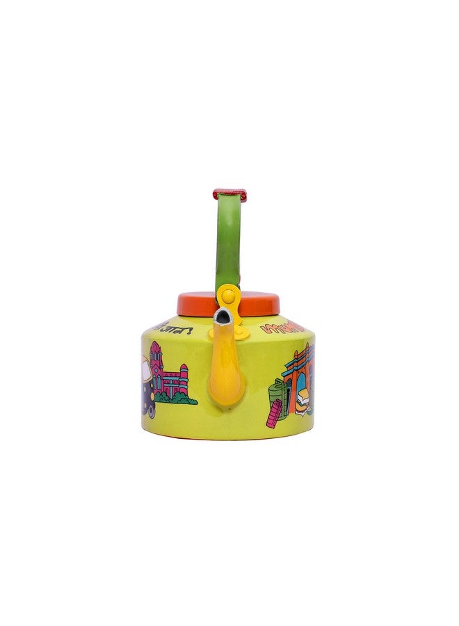 A Krazy Mug A Krazy Mug Hand Painted Colourful Decorative Traditional Mumbai Meri Jaan Theme Design Desi Tea Chai Aluminium Kettle (1.25 L, Yellow) - Image 3