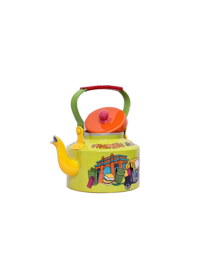 A Krazy Mug A Krazy Mug Hand Painted Colourful Decorative Traditional Mumbai Meri Jaan Theme Design Desi Tea Chai Aluminium Kettle (1.25 L, Yellow) - Image 5