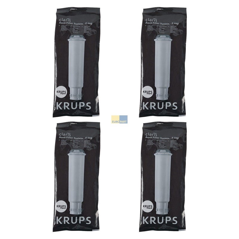Krups Water Filter Cartridge F088 Pack of 4  Reduces Limescale and Mineral Deposits Improves Water Quality Prolongs Machine Life