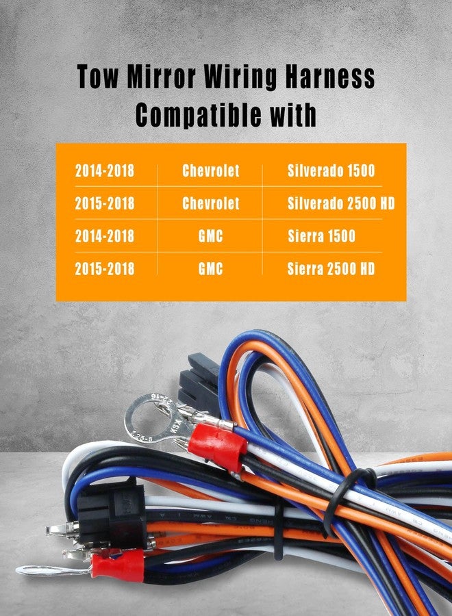 Lisnhlin Tow Mirrors Wiring Harness Compatible with Chevrolet Chevy Silverado GMC Sierra 1500 2500 HD 2014-2018 Cargo Lights Running Lights Turn 2Pcs - Image 3
