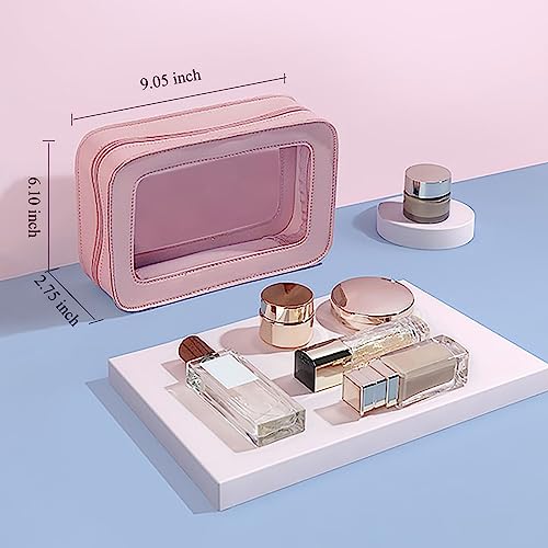 WMM 2 Pack Clear and Waterproof Makeup Bag Portable Travel Cosmetic Case Organizer for Women Toiletry Pouch with Transparent Vinyl Windows & Zippers (Pink) - Image 4