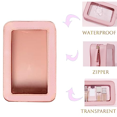WMM 2 Pack Clear and Waterproof Makeup Bag Portable Travel Cosmetic Case Organizer for Women Toiletry Pouch with Transparent Vinyl Windows & Zippers (Pink) - Image 5