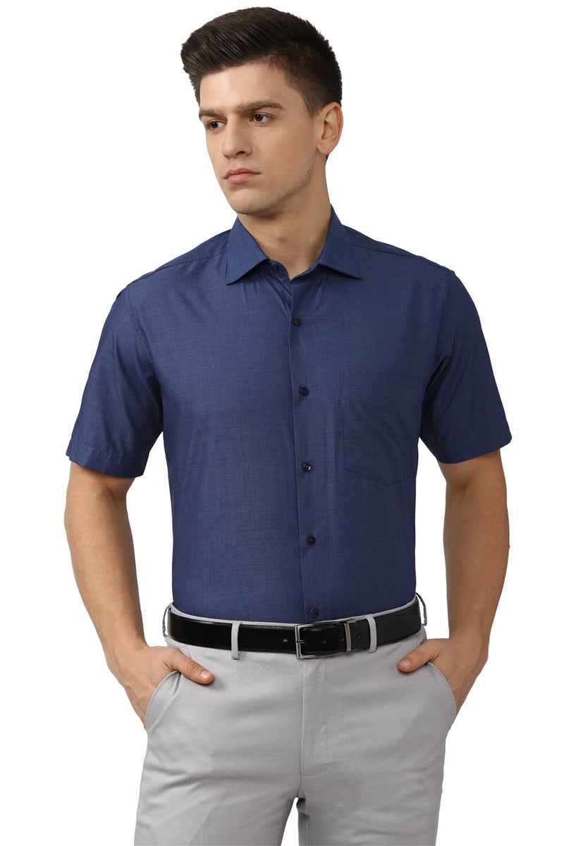 Van Heusen Men Cotton Solid Regular Fit Shirt (VHSHBCUBD44693_Blue 40) - Image 1
