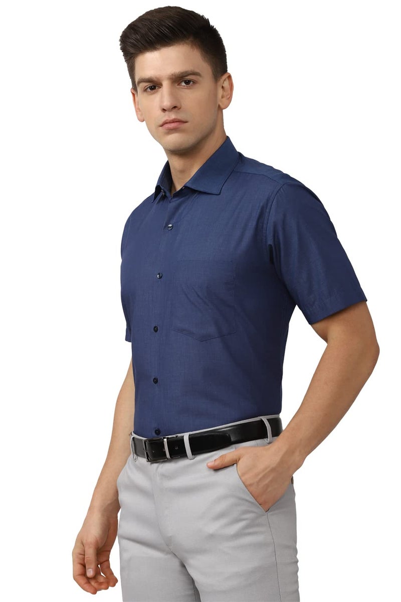 Van Heusen Men Cotton Solid Regular Fit Shirt (VHSHBCUBD44693_Blue 40) - Image 2