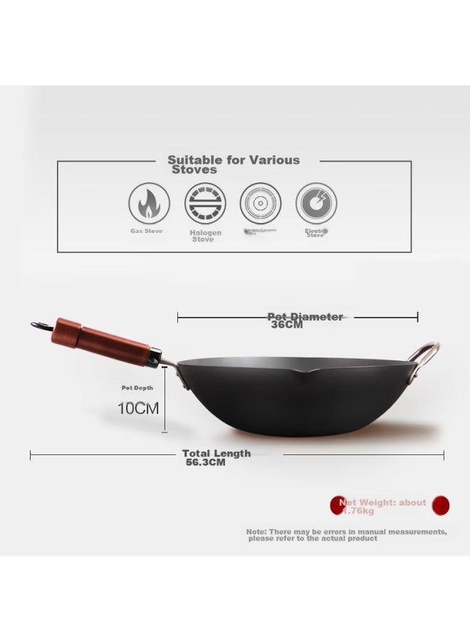 River Light Imported Wok, 36cm Iron Pan, No Coating, Large Diameter, Suitable For Stir-frying, Compatible With Induction And Open Flame Stoves - Image 3