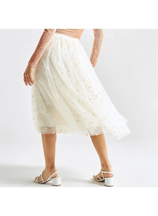 Splash FAV Textured Midi Skirt with Elasticated Waistband