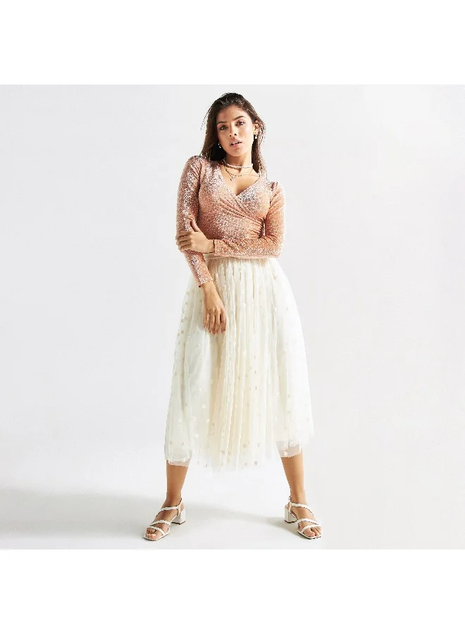 Splash FAV Textured Midi Skirt with Elasticated Waistband