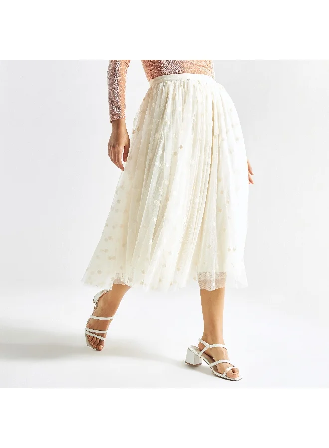 Splash FAV Textured Midi Skirt with Elasticated Waistband