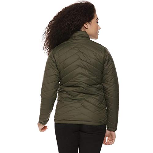 Campus Sutra Women's Olive Green Puffer Regular Fit Bomber Jacket for Winter Wear | Standing Collar | Full Sleeve | Zipper | Casual Jacket for Woman & Girl | Western Stylish Jacket for Women - Image 4