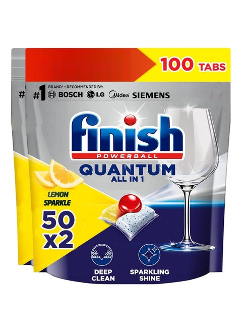 Dishwasher Powerball All-in-One Tablets for Deep Clean and Sparkling Shine, Lemon Sparkle-50 Tabs Pack of 2