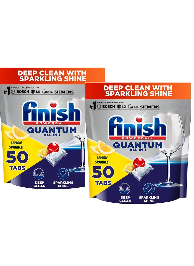 Finish - Dishwasher Powerball All-in-One Tablets for Deep Clean and Sparkling Shine, Lemon Sparkle-50 Tabs Pack of 2 - Image 1
