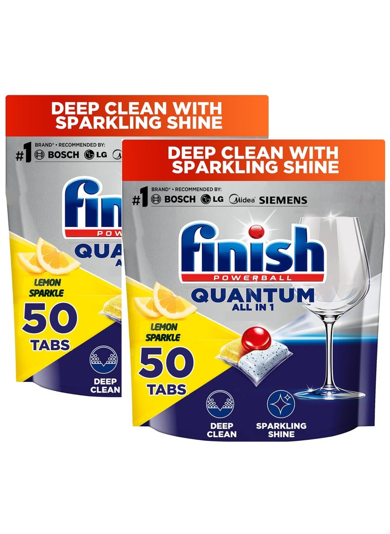 Finish - Dishwasher Powerball All-in-One Tablets for Deep Clean and Sparkling Shine, Lemon Sparkle-50 Tabs Pack of 2 - Image 1