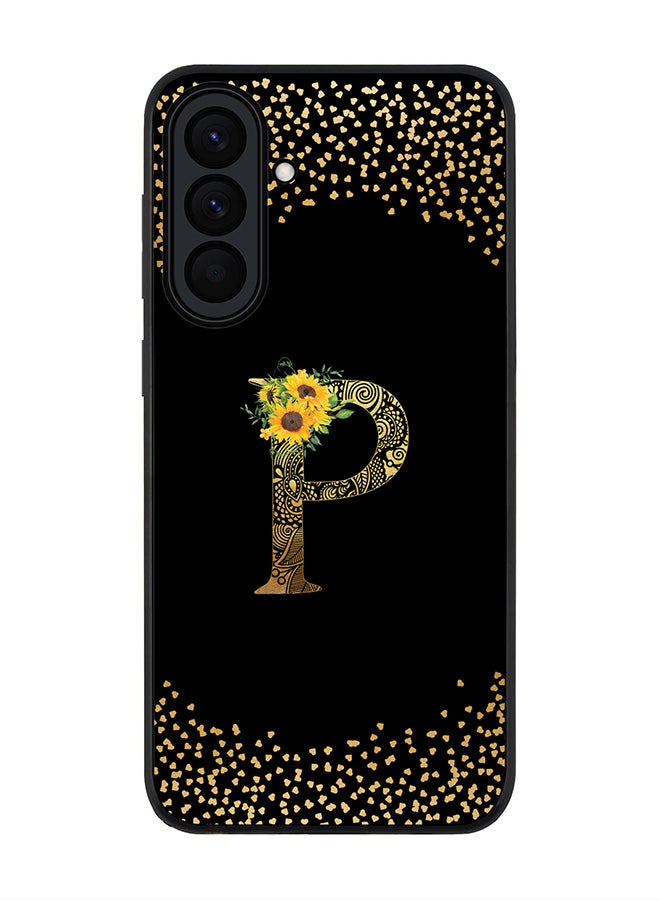 For Samsung Galaxy A37 Case,Slim fit Camera Protection, Shockproof Thin Phone cover  - Custom Floral Monogram - P ( Black )
