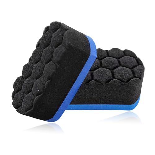 Gasedin 2 PCS Tire Waxing Applicator Pad Easy Grip Hex Logic Tire Shine Dressing Applicator Sponge Universal Automotive Tire Polishing Sponge Pads Detailing Car Accessories Blue - Image 1