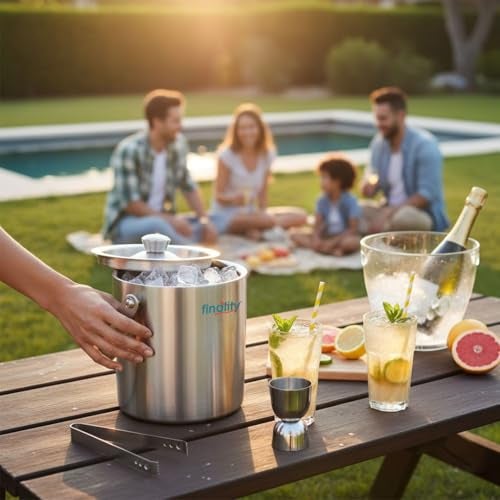 FINALITY Double Walled Stainless Steel Ice Bucket with Lid and Ice Tong [ 1 Liter ] Keeps Ice Cold for 6 h - Image 5