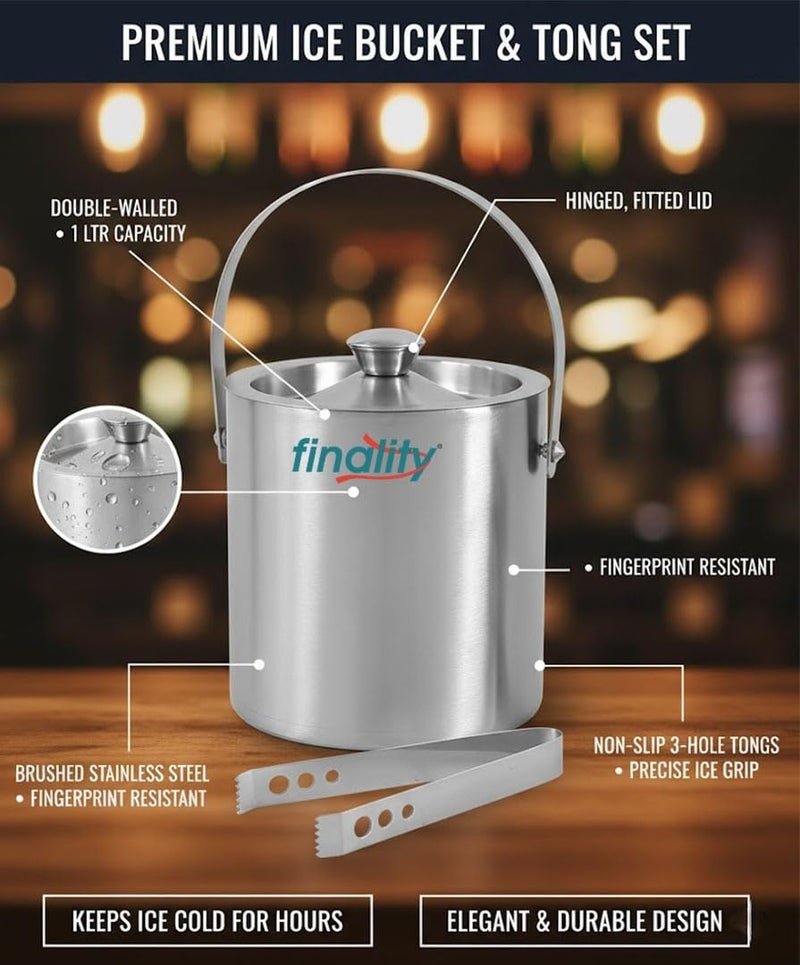 FINALITY Double Walled Stainless Steel Ice Bucket with Lid and Ice Tong [ 1 Liter ] Keeps Ice Cold for 6 h - Image 3