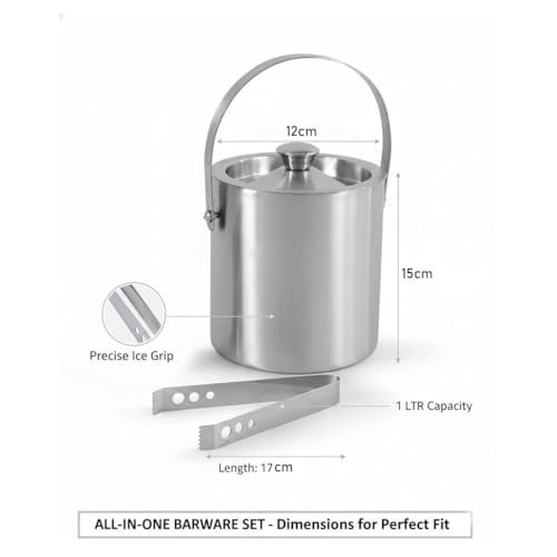 FINALITY Double Walled Stainless Steel Ice Bucket with Lid and Ice Tong [ 1 Liter ] Keeps Ice Cold for 6 h - Image 4
