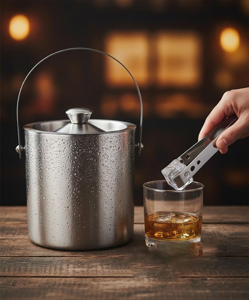 FINALITY Double Walled Stainless Steel Ice Bucket with Lid and Ice Tong [ 1 Liter ] Keeps Ice Cold for 6 h - Image 2