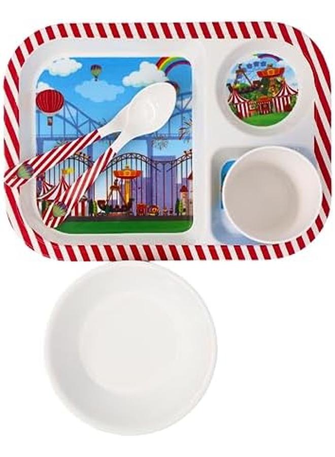 Servewell Melamine Kids 5 Pcs Set 11" Rect Plate 5.5" Bowl 3.2" X 2.2" Tumbler 6.3" Kids Spoon And 6.3" Kids Fork Circus - Image 2