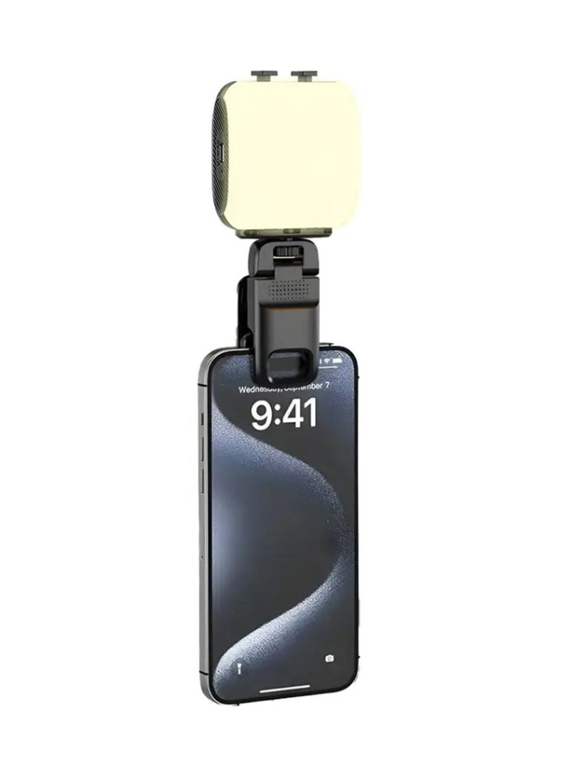 porodo Lifestyle Clip-On Fill Light with 3 Color Temperatures, 1000mAh Battery Capacity, Up to 24 Hours Working Time, 3 RGB Lights, Wide Compatibility, 4W Power - Black  - Image 1