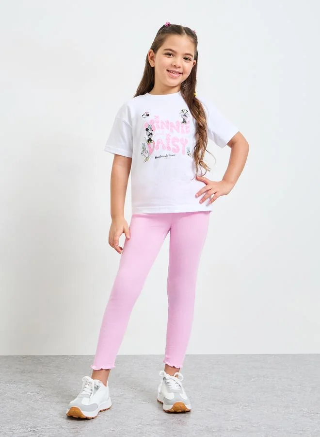 ستايلي Girls Pink Lettuce Hem Ribbed Leggings