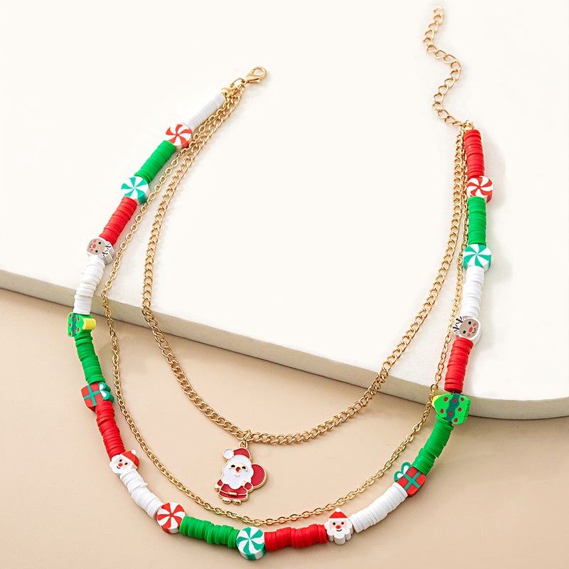 Cute Santa Candy Reindeer Bell Layered Necklace X057/Santa Claus 
