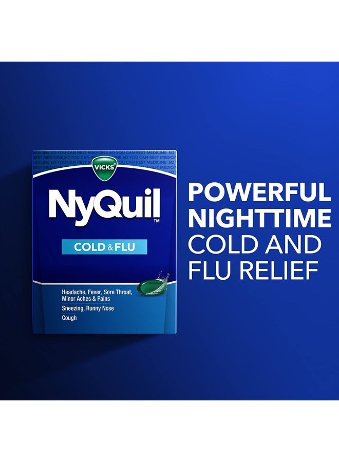 Vicks NyQuil Cold and Flu Relief Liquid Medicine, Powerful Multi-Symptom Nighttime Relief for Headache, Fever, Sore Throat, Minor Aches and Pains, Sneezing, Runny Nose, and Cough, 48 Liquicaps - Image 3
