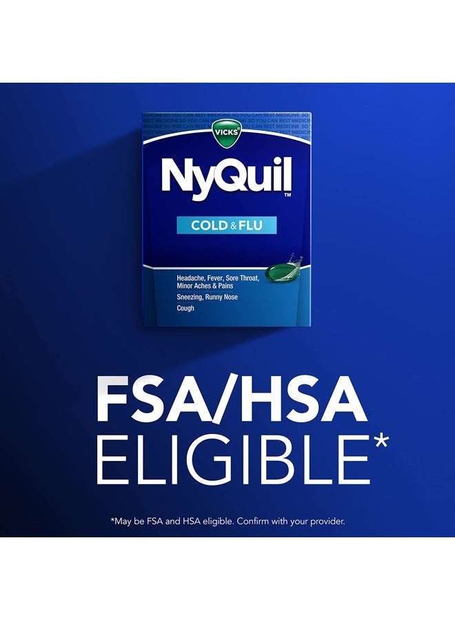 Vicks NyQuil Cold and Flu Relief Liquid Medicine, Powerful Multi-Symptom Nighttime Relief for Headache, Fever, Sore Throat, Minor Aches and Pains, Sneezing, Runny Nose, and Cough, 48 Liquicaps - Image 5