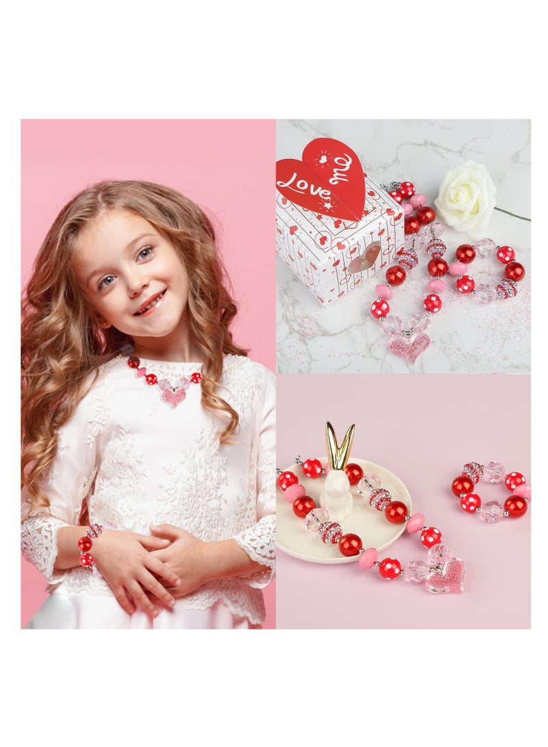 Excefore Little Girls Necklace Bracelet, Bead Necklaces for Toddler Necklace and Bracelet Set Jewelry Peach Heart Valentine's Day Gifts for 2 3 4 5 6 7 8 Year Old Girls - Image 4