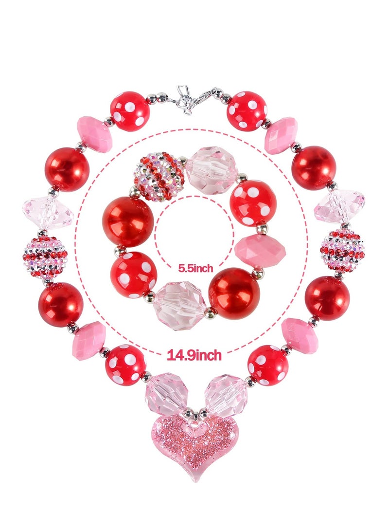 Excefore Little Girls Necklace Bracelet, Bead Necklaces for Toddler Necklace and Bracelet Set Jewelry Peach Heart Valentine's Day Gifts for 2 3 4 5 6 7 8 Year Old Girls - Image 2