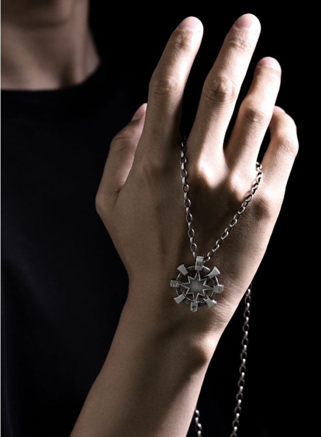 نيوترل دفة - إتقان اتجاه الحياة قلادة مجوهرات رجالية شخصية متعددة الاستخدامات أسلوب عصري الهيب هوب الشارع الرجعية الأوروبية والأمريكية العصرية الرجال والنساء سلسلة مفاتيح السيارة إكسسوارات شخصية قلادة (فضة ريترو) - Image 4