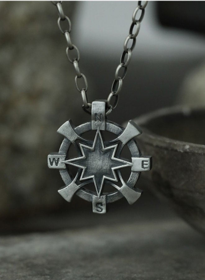 نيوترل دفة - إتقان اتجاه الحياة قلادة مجوهرات رجالية شخصية متعددة الاستخدامات أسلوب عصري الهيب هوب الشارع الرجعية الأوروبية والأمريكية العصرية الرجال والنساء سلسلة مفاتيح السيارة إكسسوارات شخصية قلادة (فضة ريترو) - Image 2