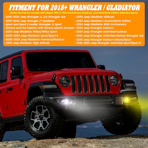 KARSAM 4 Inch Round LED Fog Lights for 2018-2025 Jeep Wrangler JL JLU & Jeep Gladiator JT, 60W White Amber Fog Lamps with 2 Pair Mounting Brackets, Front Bumper Off-road Fog Light for Jeep Accessories - Image 5