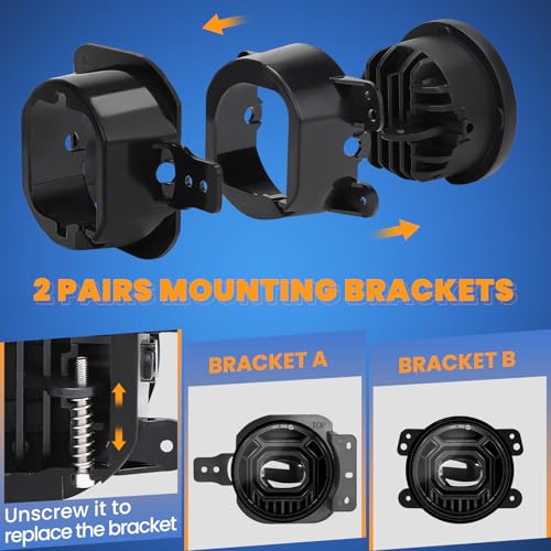 KARSAM 4 Inch Round LED Fog Lights for 2018-2025 Jeep Wrangler JL JLU & Jeep Gladiator JT, 60W White Amber Fog Lamps with 2 Pair Mounting Brackets, Front Bumper Off-road Fog Light for Jeep Accessories - Image 4