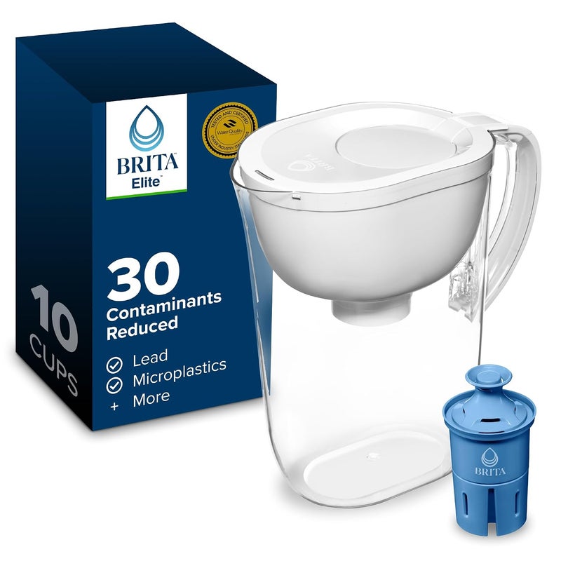 Brita Everyday Elite Water Filter Pitcher, 10-Cup Capacity, Removes 99% of Lead, Includes 1 Filter, White - Image 1