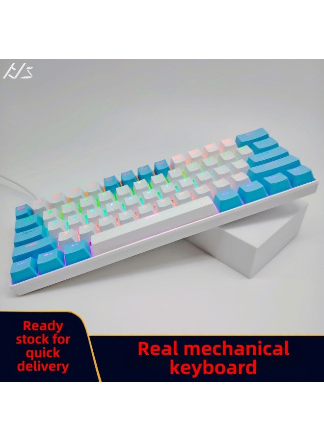 Special Spirit Key 61 Key Real Mechanical Keyboard Mixed Light Wired Green Tea Shaft Game-Color:White (tea Shaft) - Image 2